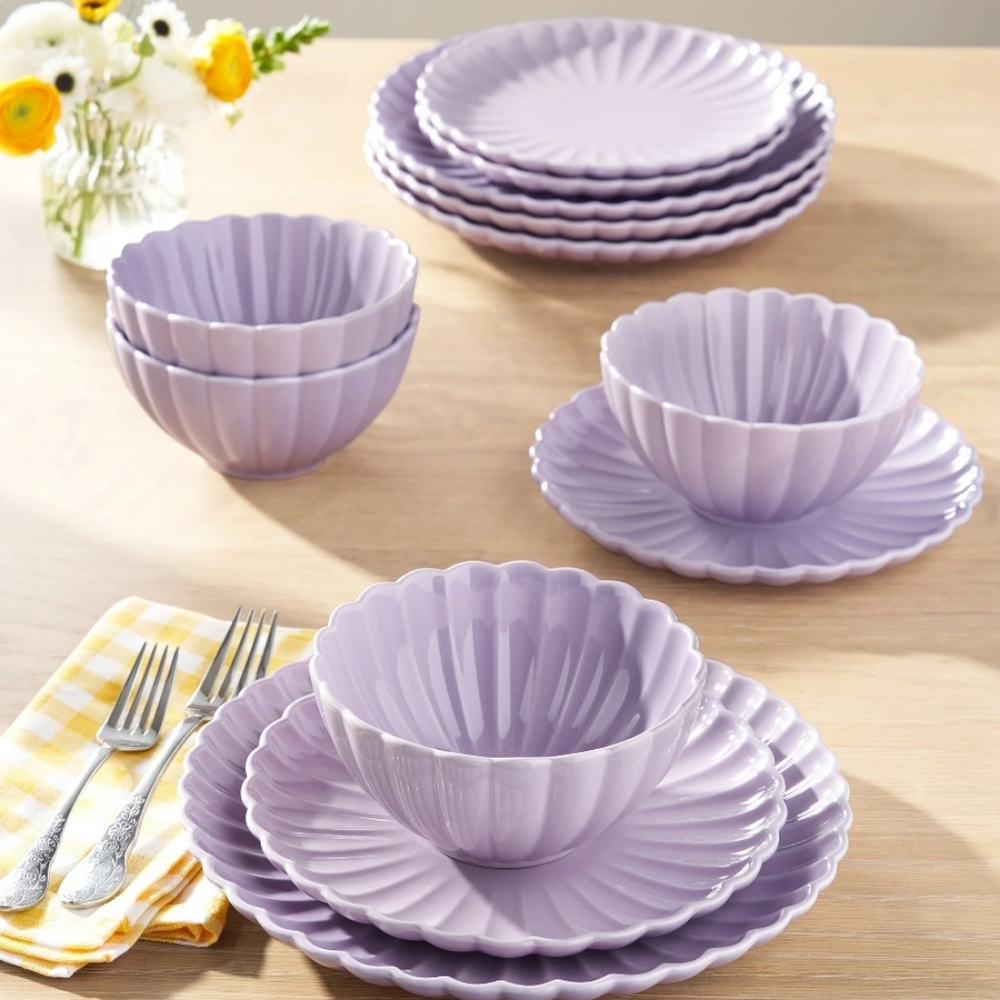 ❤️ New 2025 The Pioneer Woman Colette  Purple Scalloped Dinnerware Set